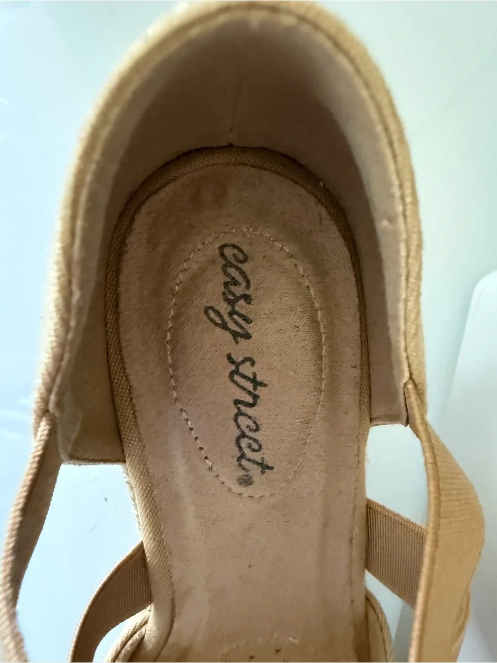 Easy street 6.5 wide -  Tan Espadrille Wedge with Crisscross Elastic Straps